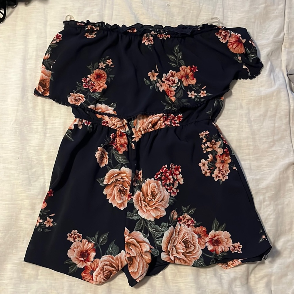 Navy Floral Off-Shoulder Romper